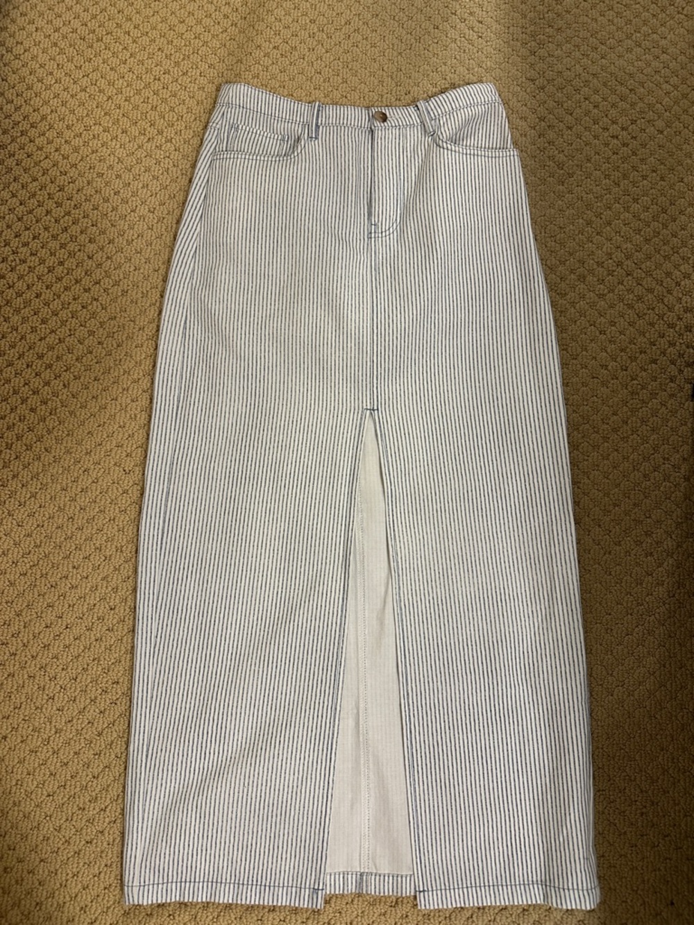 Zara White and Blue Pinstripe Maxi Skirt